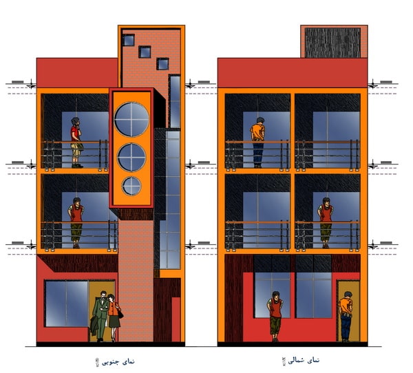 نقشه اتوکدساختمان مسکونی با عرض 5 متر