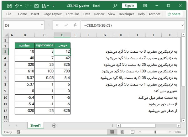 تابع CEILING 